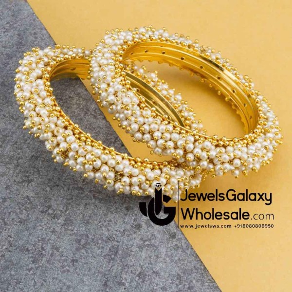 1 Gram Gold Plated White Pearl Bangles 12226