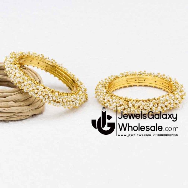 1 Gram Gold Plated White Pearl Bangles 12226