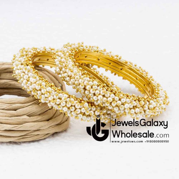 1 Gram Gold Plated White Pearl Bangles 12226