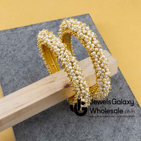 1 Gram Gold Plated White Pearl Bangles 12226