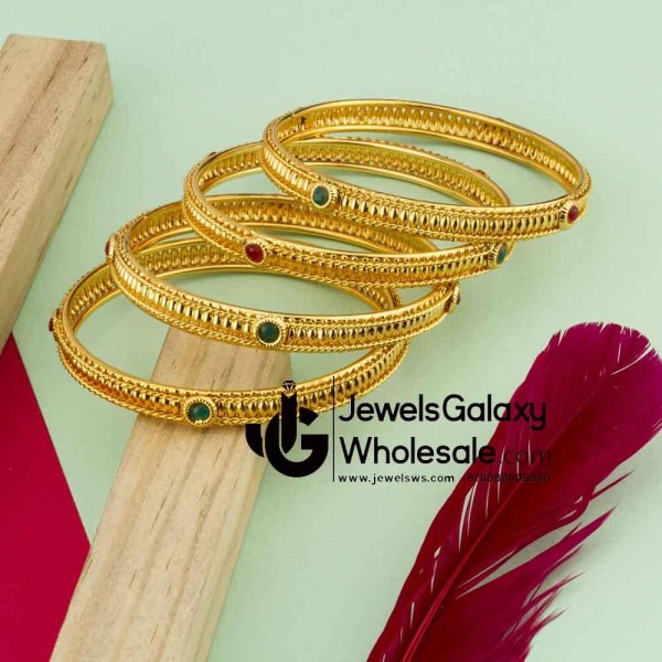 Guaranteed Gold Plated Ruby Green Traditional Bangles 12237