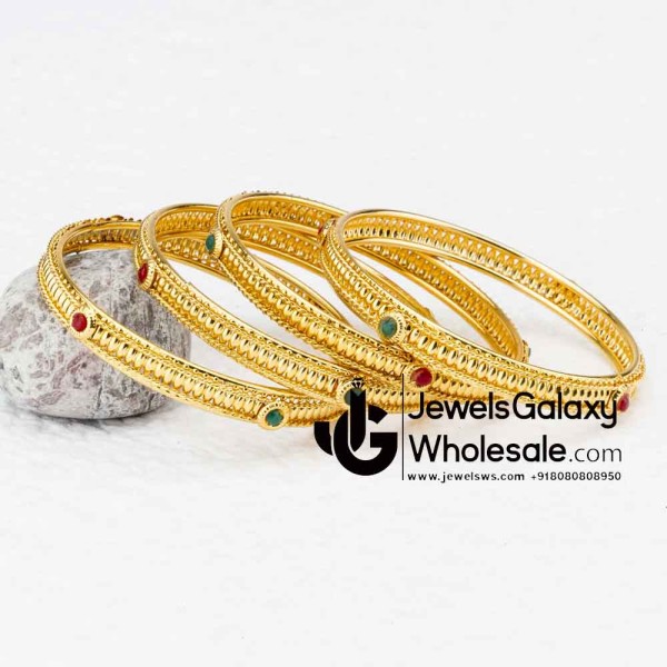 Guaranteed Gold Plated Ruby Green Traditional Bangles 12237