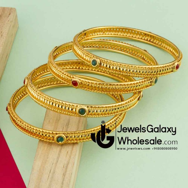 Guaranteed Gold Plated Ruby Green Traditional Bangles 12237