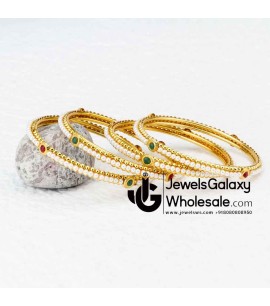 Guaranteed Gold Plated Ruby Green Pearl Bangle Set 12238