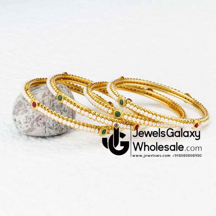 Guaranteed Gold Plated Ruby Green Pearl Bangle Set 12238