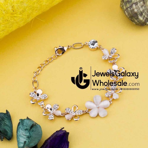 Rose Gold Plated Floral American Diamond Fashion Bracelet 12243