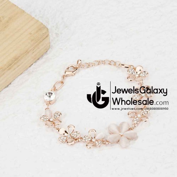 Rose Gold Plated Floral American Diamond Fashion Bracelet 12243