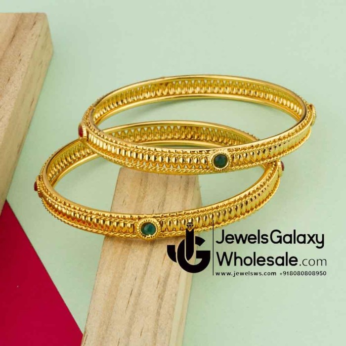 Guaranteed Gold Plated Ruby Green Bangle Set 12265