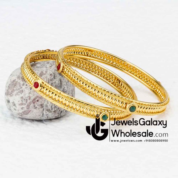 Guaranteed Gold Plated Ruby Green Bangle Set 12265