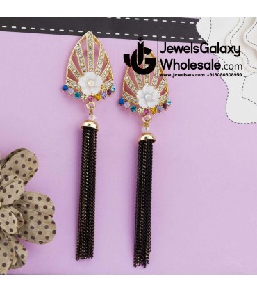 Floral Onyx Multicolour Chain Drop Earrings 12536