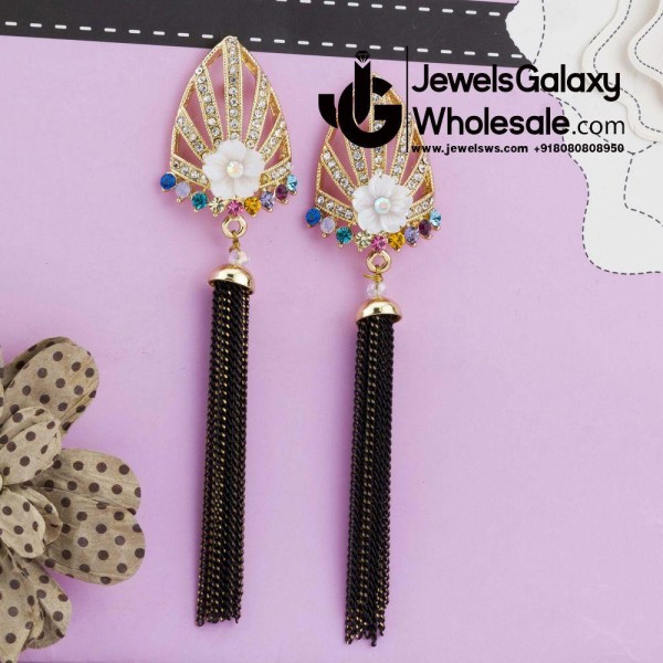 Floral Onyx Multicolour Chain Drop Earrings 12536