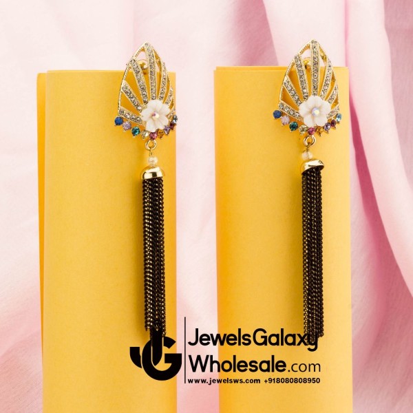 Floral Onyx Multicolour Chain Drop Earrings 12536