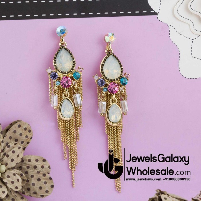 Floral Onyx Multicolour Chain Drop Earrings 12537