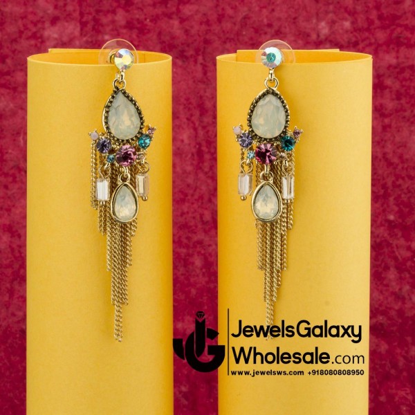 Floral Onyx Multicolour Chain Drop Earrings 12537