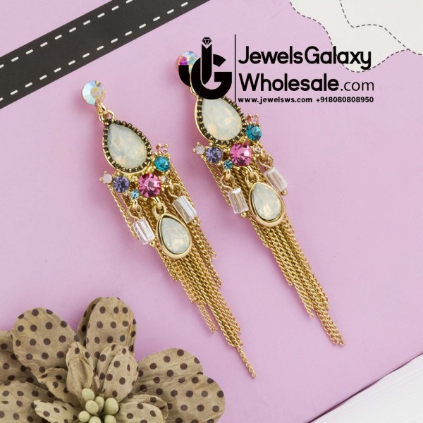 Floral Onyx Multicolour Chain Drop Earrings 12537