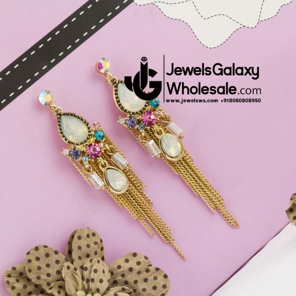 Floral Onyx Multicolour Chain Drop Earrings 12537