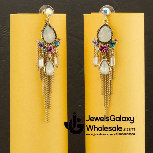 Floral Onyx Multicolour Chain Drop Earrings 12537