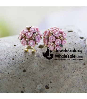 Pink Gold Plated Floral Earrings