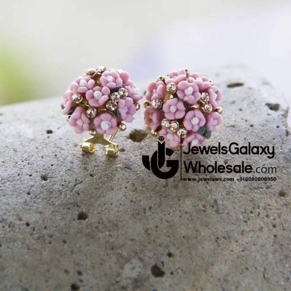 Pink Gold Plated Floral Earrings