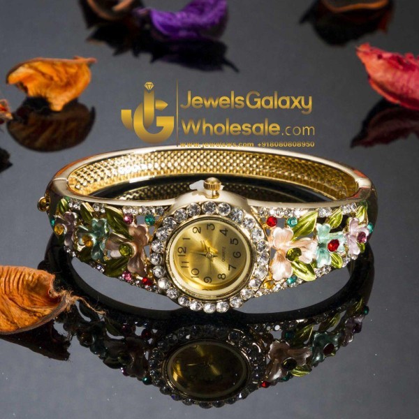 Rose Gold Plated Multicolour Floral Bracelet Watch 1101