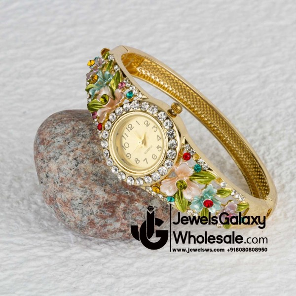 Rose Gold Plated Multicolour Floral Bracelet Watch 1101