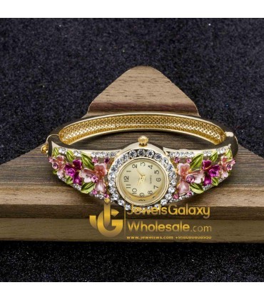 Rose Gold Plated Multicolour Floral Bracelet Watch 1102