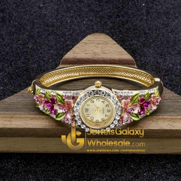 Rose Gold Plated Multicolour Floral Bracelet Watch 1102