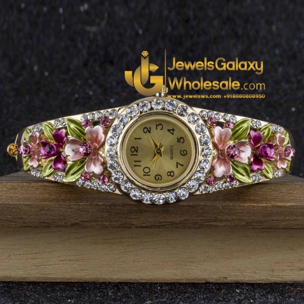 Rose Gold Plated Multicolour Floral Bracelet Watch 1102