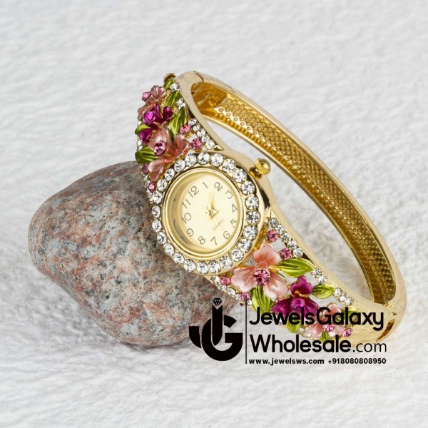 Rose Gold Plated Multicolour Floral Bracelet Watch 1102