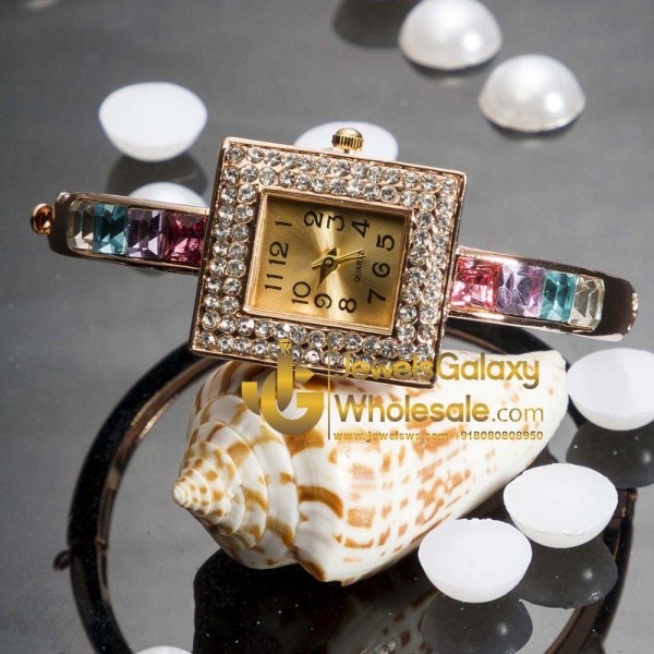 Rose Gold Plated Multicolour Square Design Bracelet Watch 1107