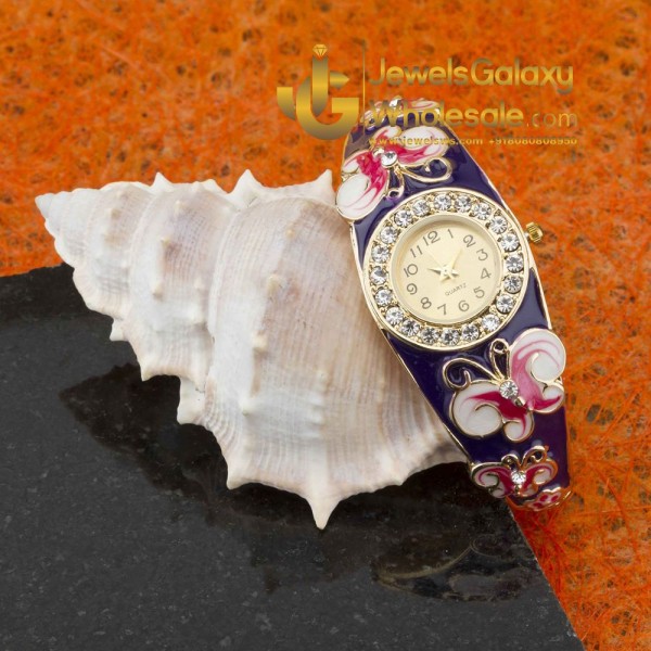 Rose Gold Plated Blue Butterfly American Diamonds Bracelet Watch 1110