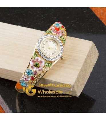 Rose Gold Plated Multicolour Floral Bracelet Watch 1111