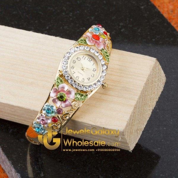 Rose Gold Plated Multicolour Floral Bracelet Watch 1111