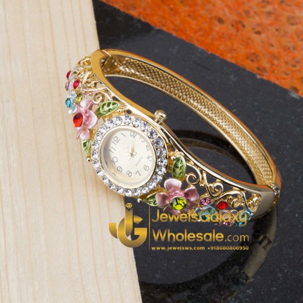Rose Gold Plated Multicolour Floral Bracelet Watch 1111
