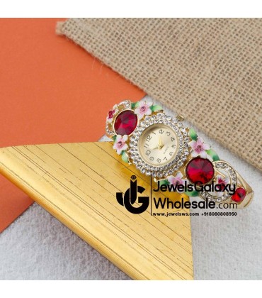 Rose Gold Plated Multicolour Floral American Diamond Bracelet Watch 1112