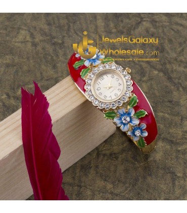 Rose Gold Plated Red Floral Bracelet Watch 1126