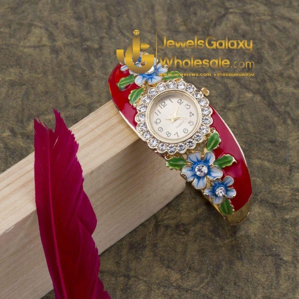 Rose Gold Plated Red Floral Bracelet Watch 1126