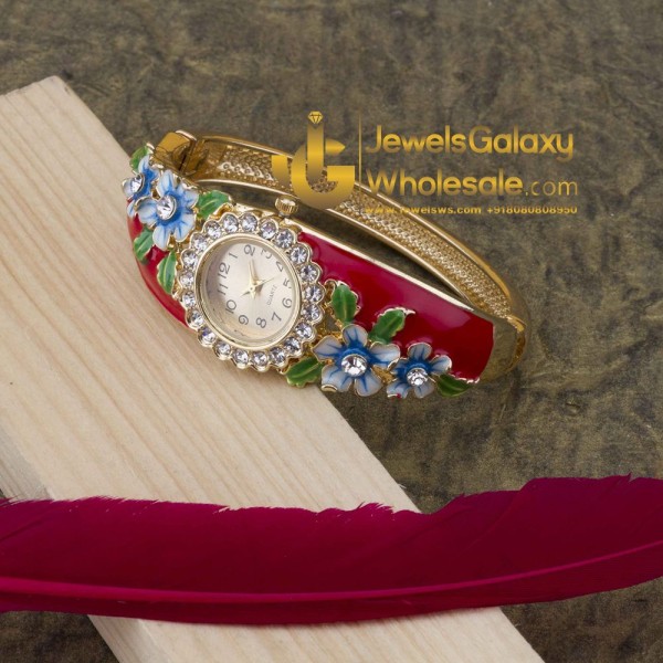 Rose Gold Plated Red Floral Bracelet Watch 1126