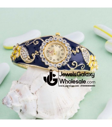 Rose Gold Plated American Diamond White Peacock inspired Fashionable Bracelet Watch