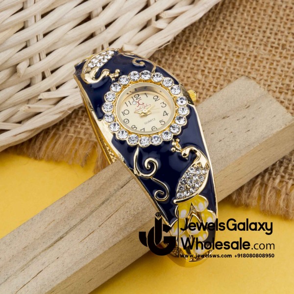 Rose Gold Plated American Diamond White Peacock inspired Fashionable Bracelet Watch