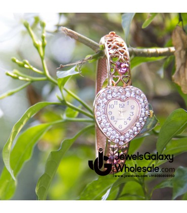 Rose Gold Plated Heart Shape American Diamond Bracelet Watch