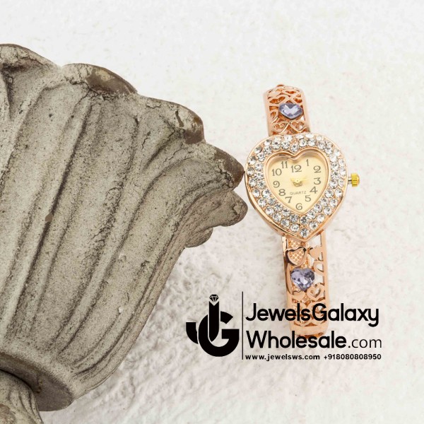 Rose Gold Plated Heart Shape American Diamond Bracelet Watch