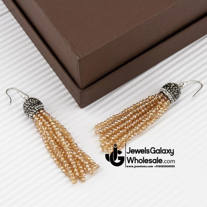 Beige & Black Silver-Plated Handcrafted Tasselled Drop Earrings