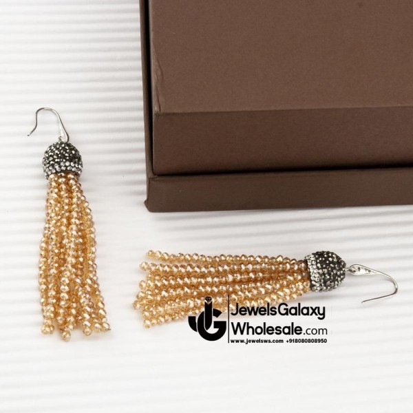 Beige & Black Silver-Plated Handcrafted Tasselled Drop Earrings