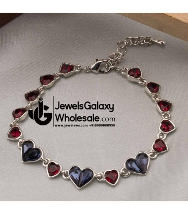 Platinum Plated Crystal Elements Red Blue Hearts Bracelet