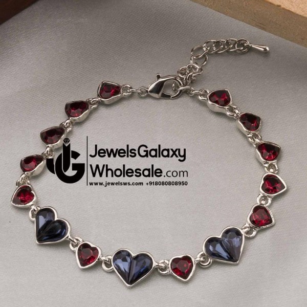 Platinum Plated Crystal Elements Red Blue Hearts Bracelet