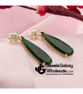 Gold Plated Antique Green Floral Drop Earrings 6199