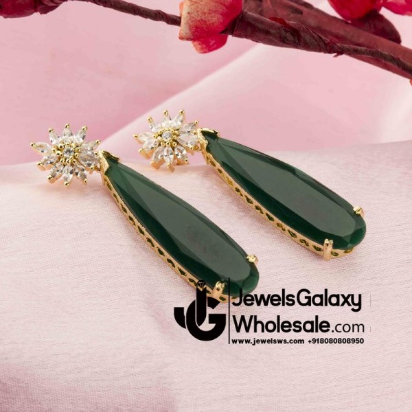 Gold Plated Antique Green Floral Drop Earrings 6199