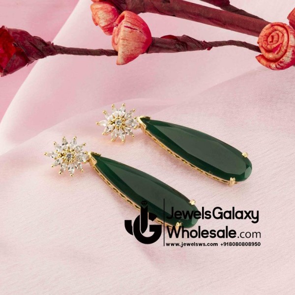 Gold Plated Antique Green Floral Drop Earrings 6199