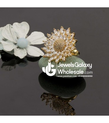 Gold Plated Contemporary White Floral Free Size Ring